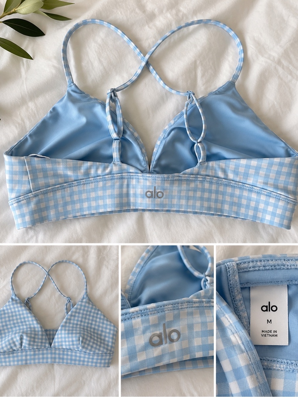 Alo Yoga Gingham Sports Bra Light Blue Size Medium